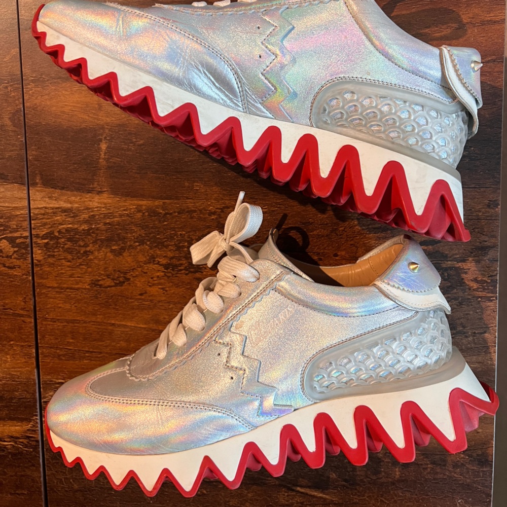 Christian Louboutin Iridescent Silver and Red sneakers